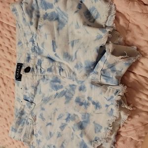 Blue and White Tie-Dye Jean Shorts